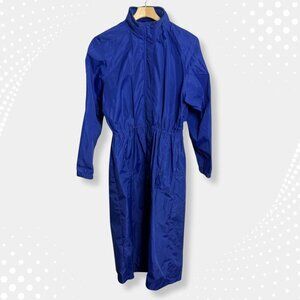 💙 Vintage WOOLRICH Long Blue Soft Shell Nylon Windbreaker Coat | Size M